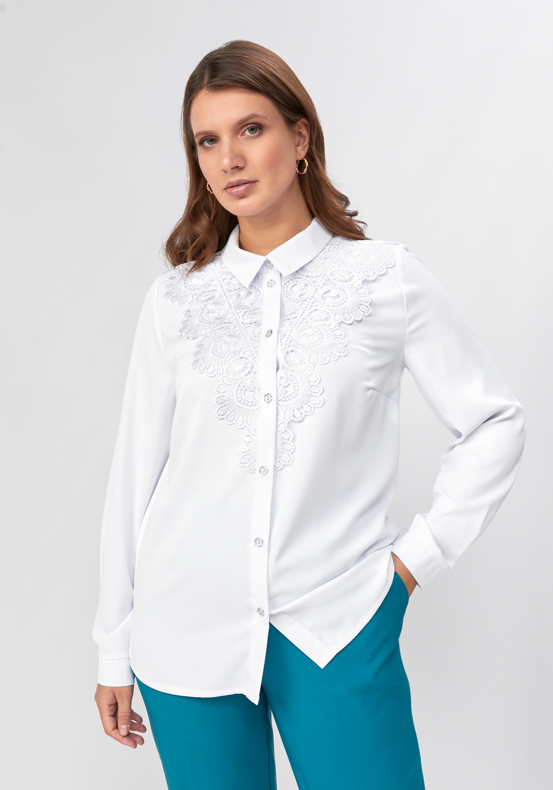Блуза прямого кроя с ажурным кружевом Mio Imperatrice, цвет белый, размер 50 - фото 7