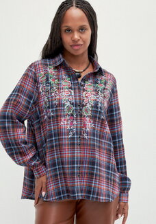 Рубашка в клетку с принтом