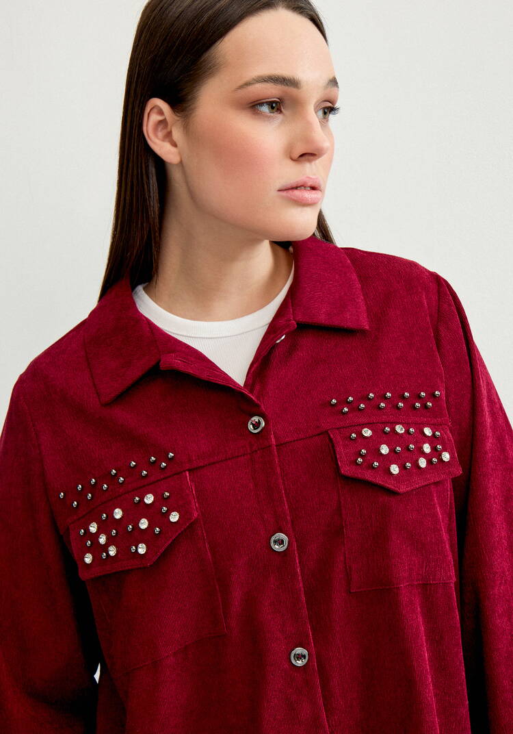 Рубашка вельветовая со стразами шир.  750, рис. 4