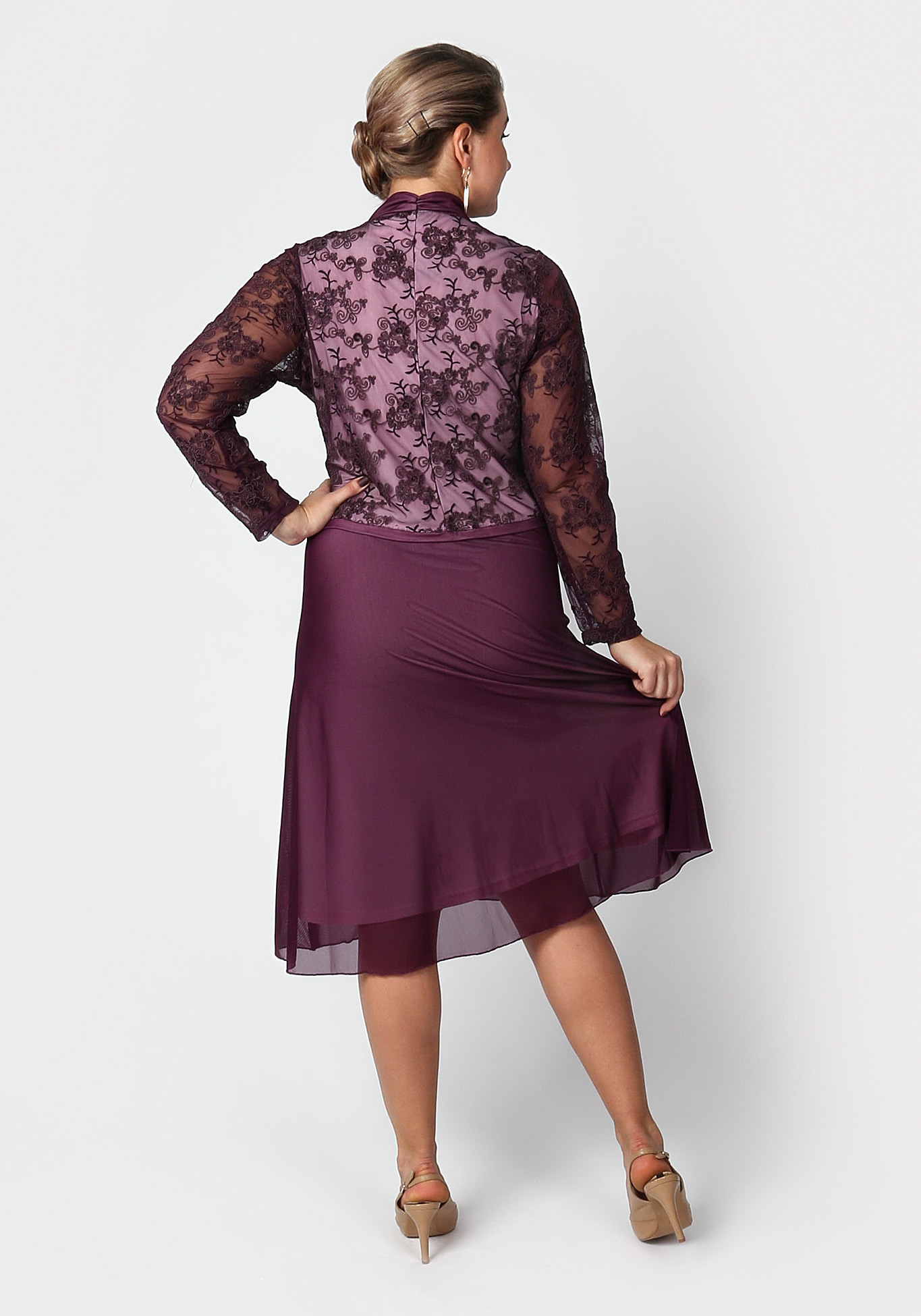 Платье с оригинальной отделкой GalaGrosso, размер 52, цвет фиолетовый - фото 2