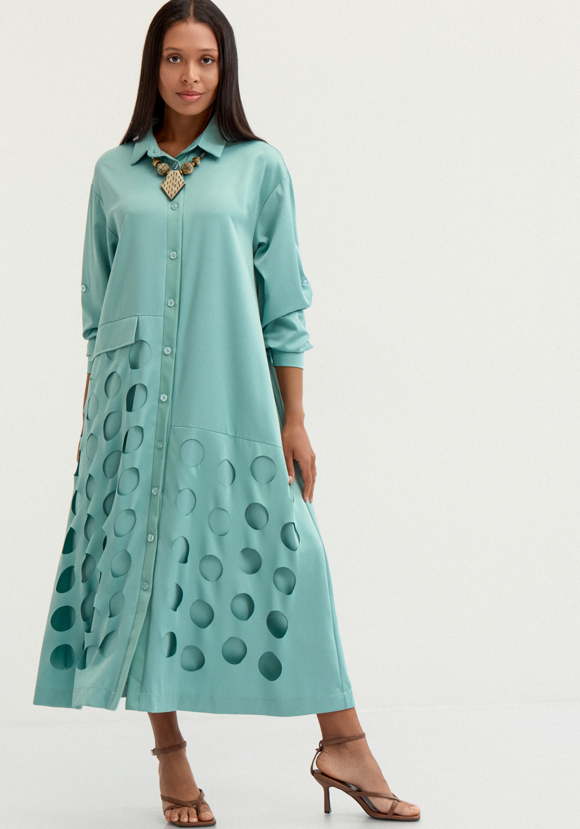 

Платье А-силуэта с перфорацией, Розовый