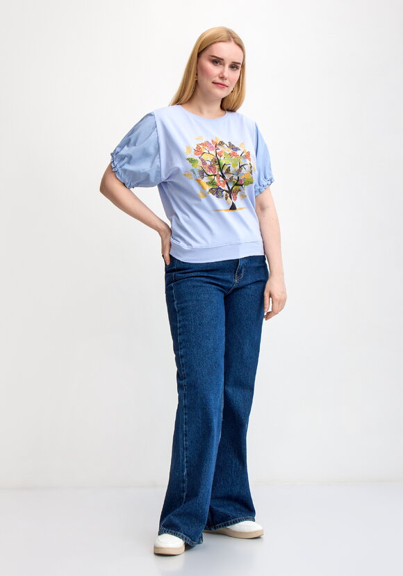 Блуза с ярким принтом и коротким рукавом шир.  580, рис. 2