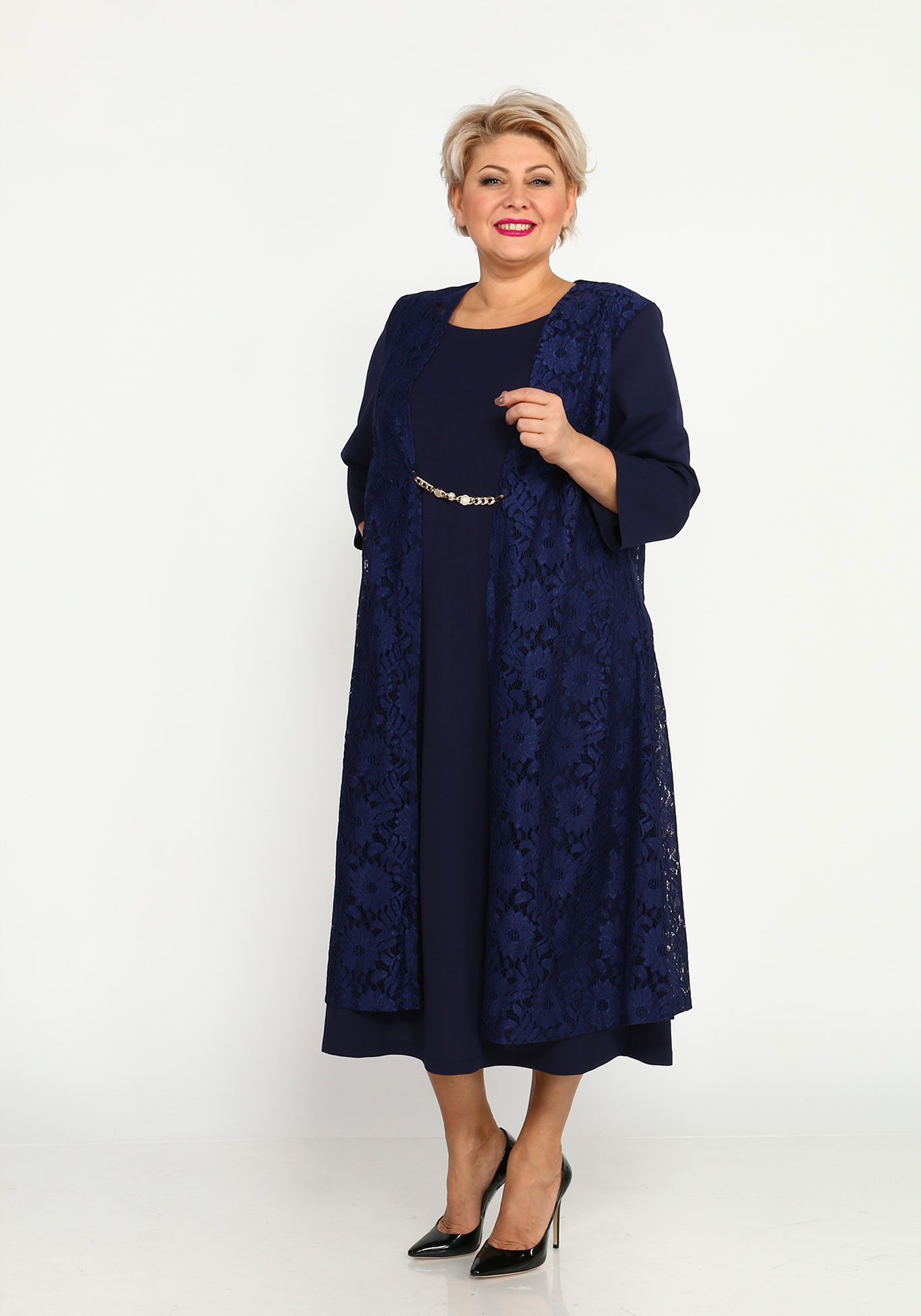 Платье с кружевной накидкой Bianka Modeno, размер 48, цвет синий - фото 7