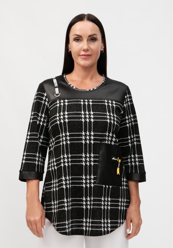 Блуза с кожаными вставками шир.  580, рис. 4