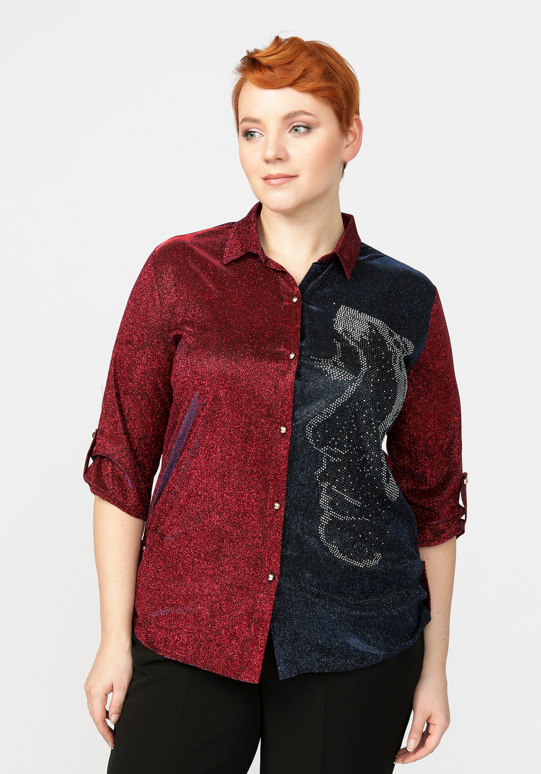 Блуза женская с люрексом «Прекрасный образ», цвет сине-красный, размер 60 - фото 1
