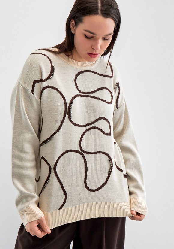 Джемпер с жемчужным декором и абстракцией шир.  580, рис. 18