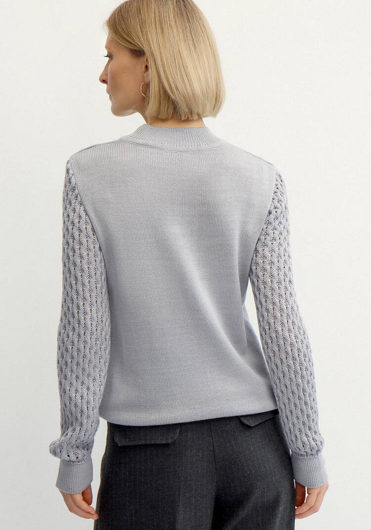 Джемпер с ажурными рукавами объемной вязки шир.  750, рис. 4