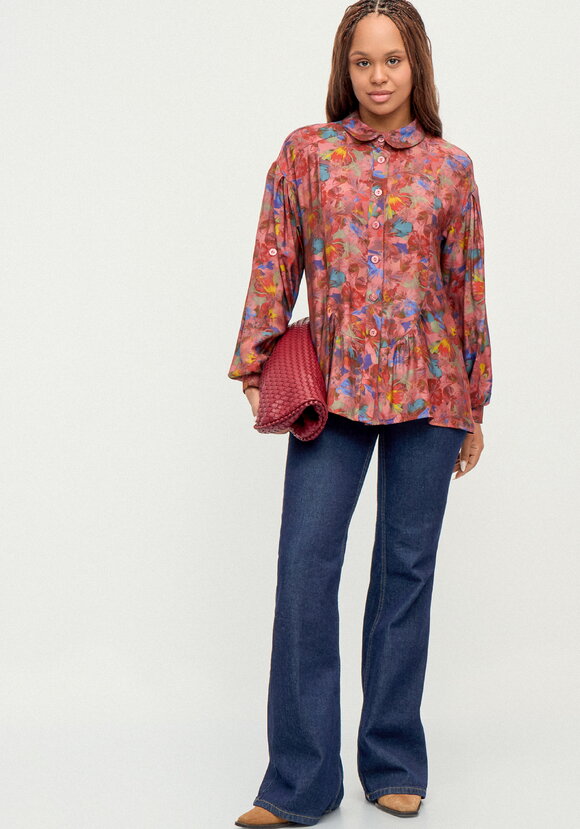 Блуза из ткани с акварельным принтом шир.  580, рис. 2