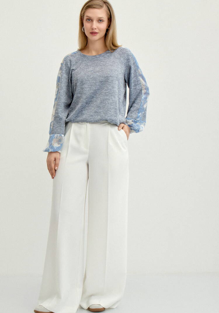 Джемпер с цветочными вставками по рукавам шир.  750, рис. 7