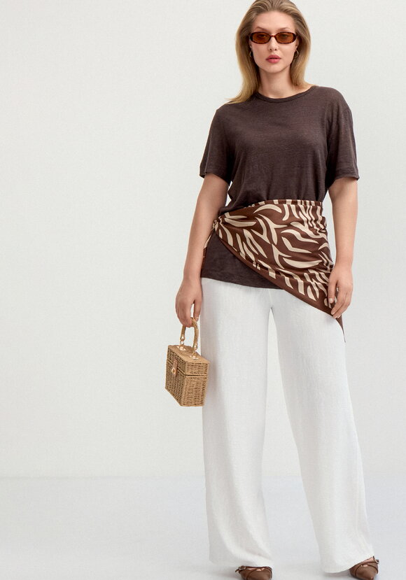 Брюки широкие с оригинальным принтом на ткани шир.  580, рис. 6