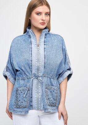 Джинсовая куртка на молнии со шнурками