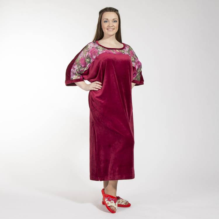 Платье домашнее велюровое с карманами шир.  750, рис. 1