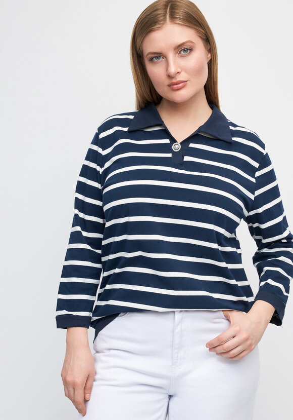 Поло в полоску с декоративной пуговицей шир.  580, рис. 7