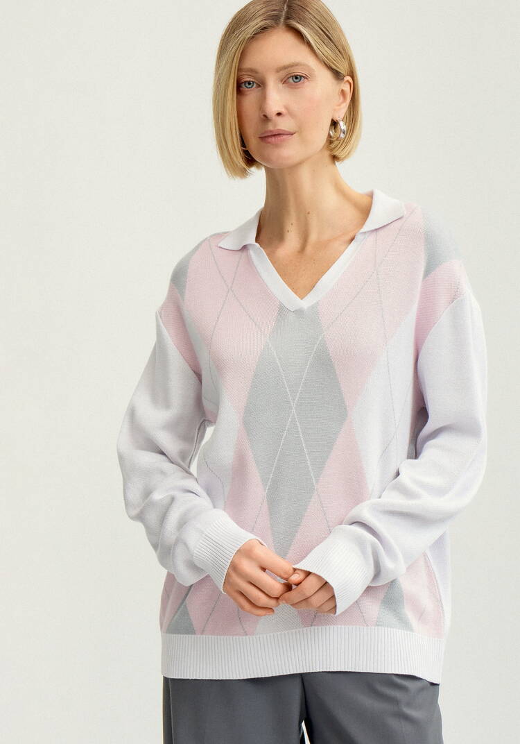 Джемпер с воротом-поло и ромбовидным узором шир.  750, рис. 7