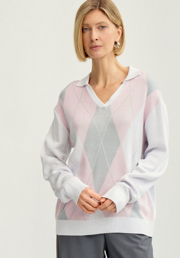 Джемпер с воротом-поло и ромбовидным узором шир.  580, рис. 7