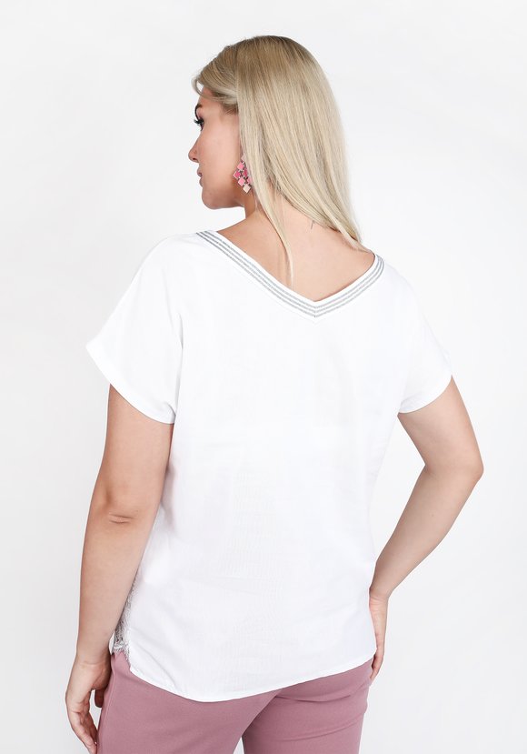 Блуза свободная с кружевной вставкой шир.  580, рис. 2