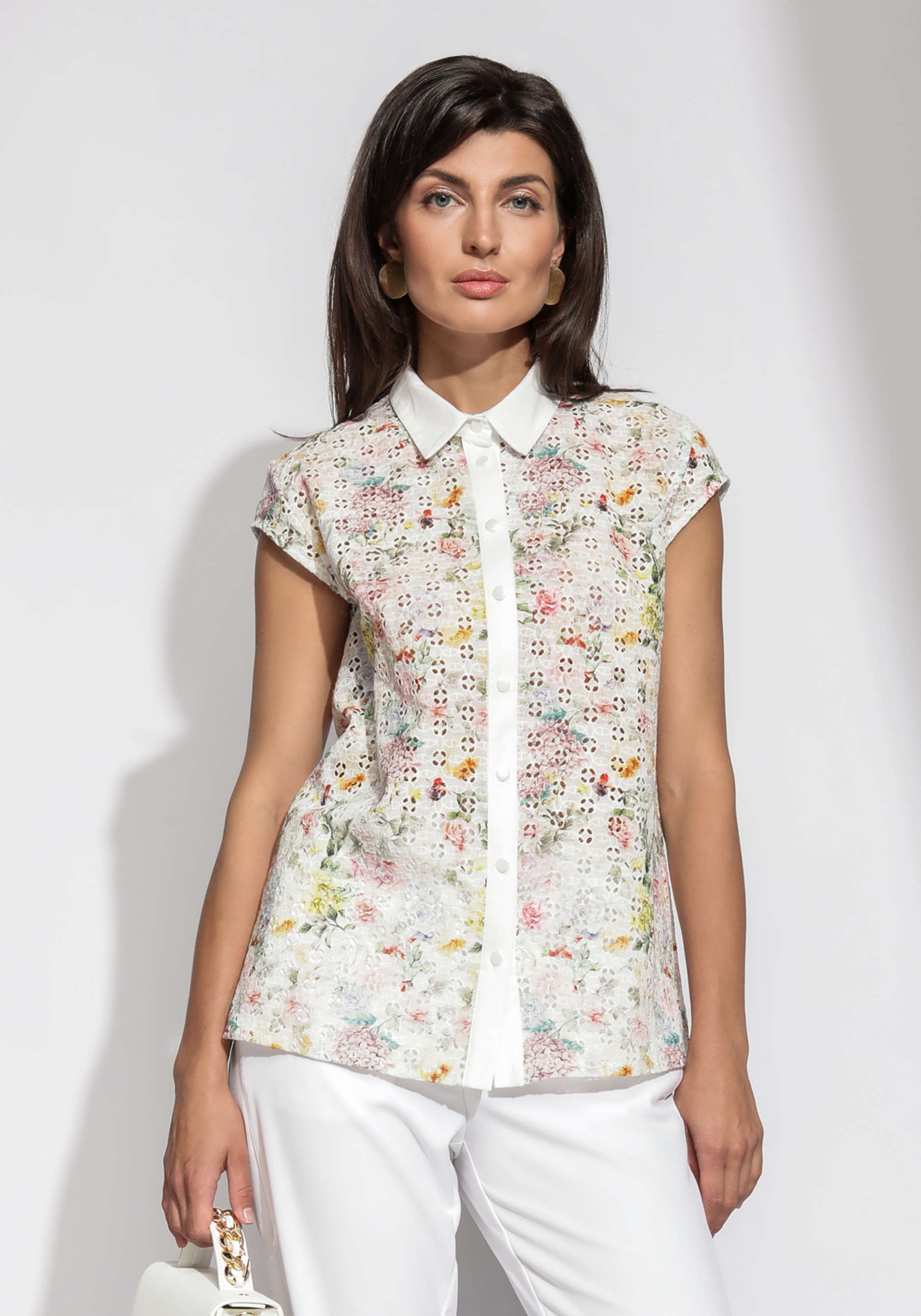 Блузка из шитья с цветочным принтом блузка из хлопка с декором