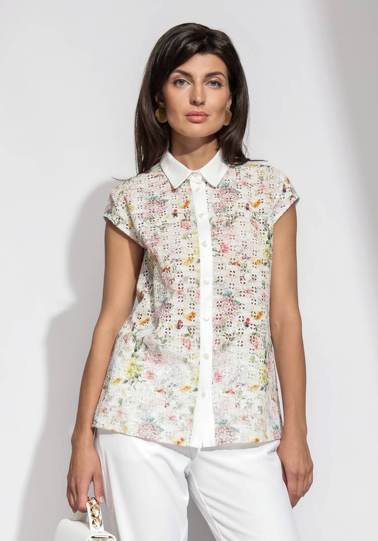 Блузка из шитья с цветочным принтом шир.  750, рис. 1
