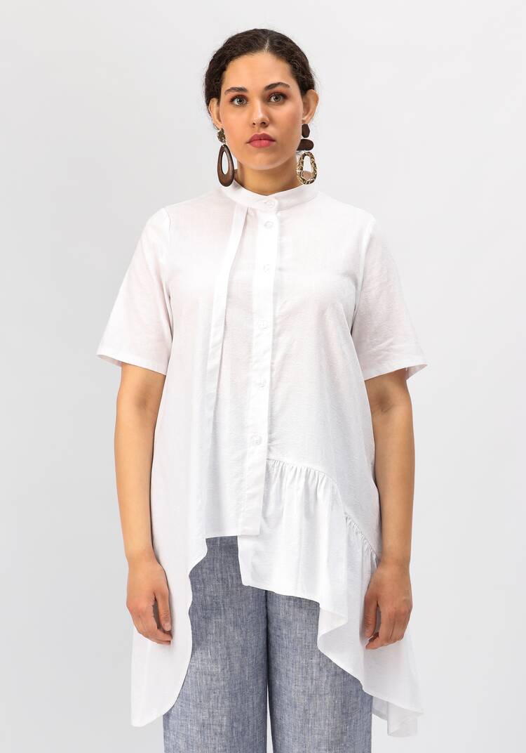 Блуза оригинального кроя с воланом шир.  750, рис. 4