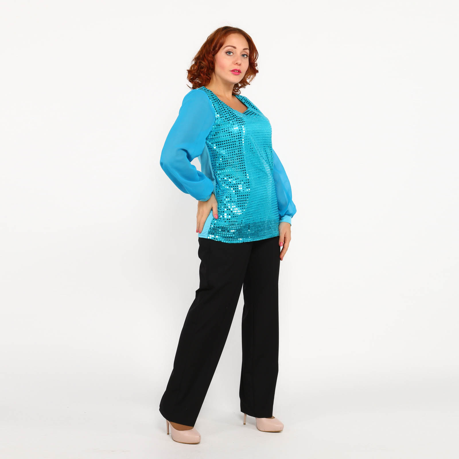 Блузка с блестящей отделкой Вау Фрау, цвет голубой, размер 60 - фото 3