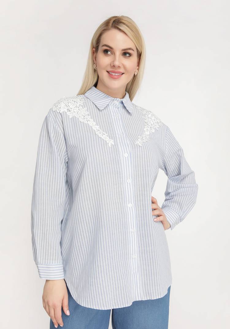 Рубашка в полоску с цветочной нашивкой шир.  750, рис. 3