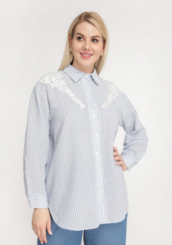 Рубашка в полоску с цветочной нашивкой шир.  580, рис. 3