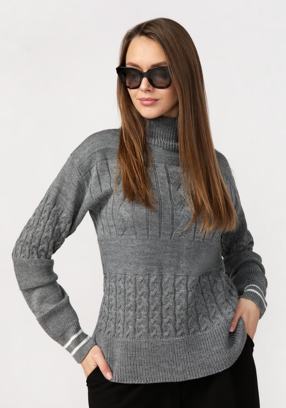 Свитер женский с эффектом структурных кос шир.  580, рис. 2