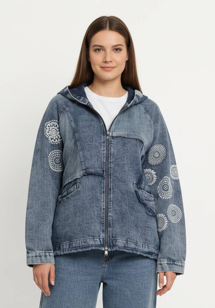 Куртка джинсовая с нашивками Ванесса шир.  750, рис. 4