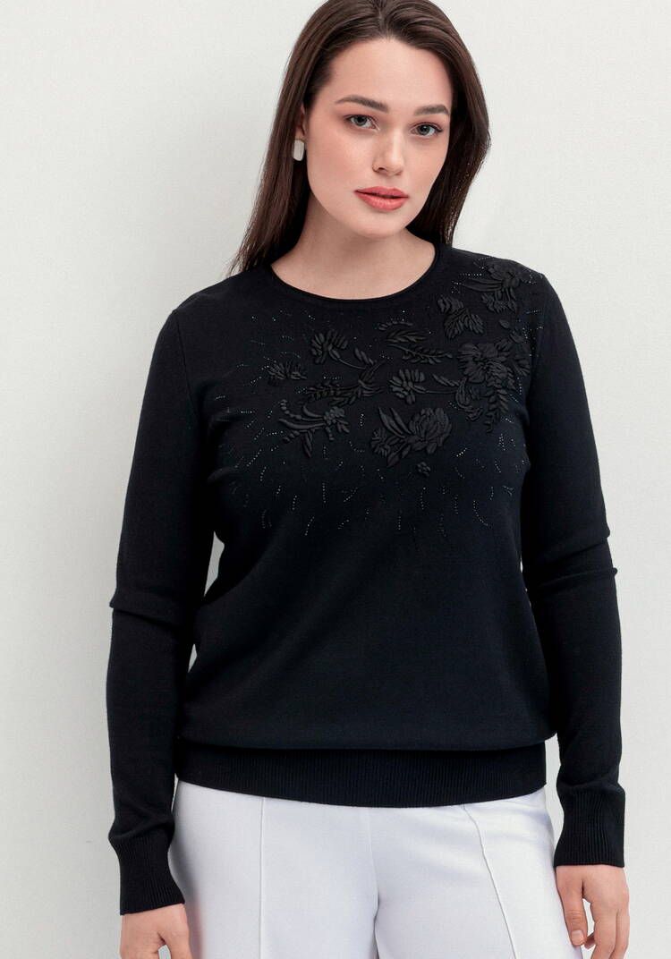 Джемпер с цветочной вышивкой и стразами шир.  750, рис. 4