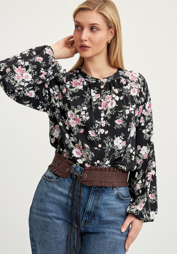 Блуза с цветочным принтом на пугoвицах шир.  580, рис. 14