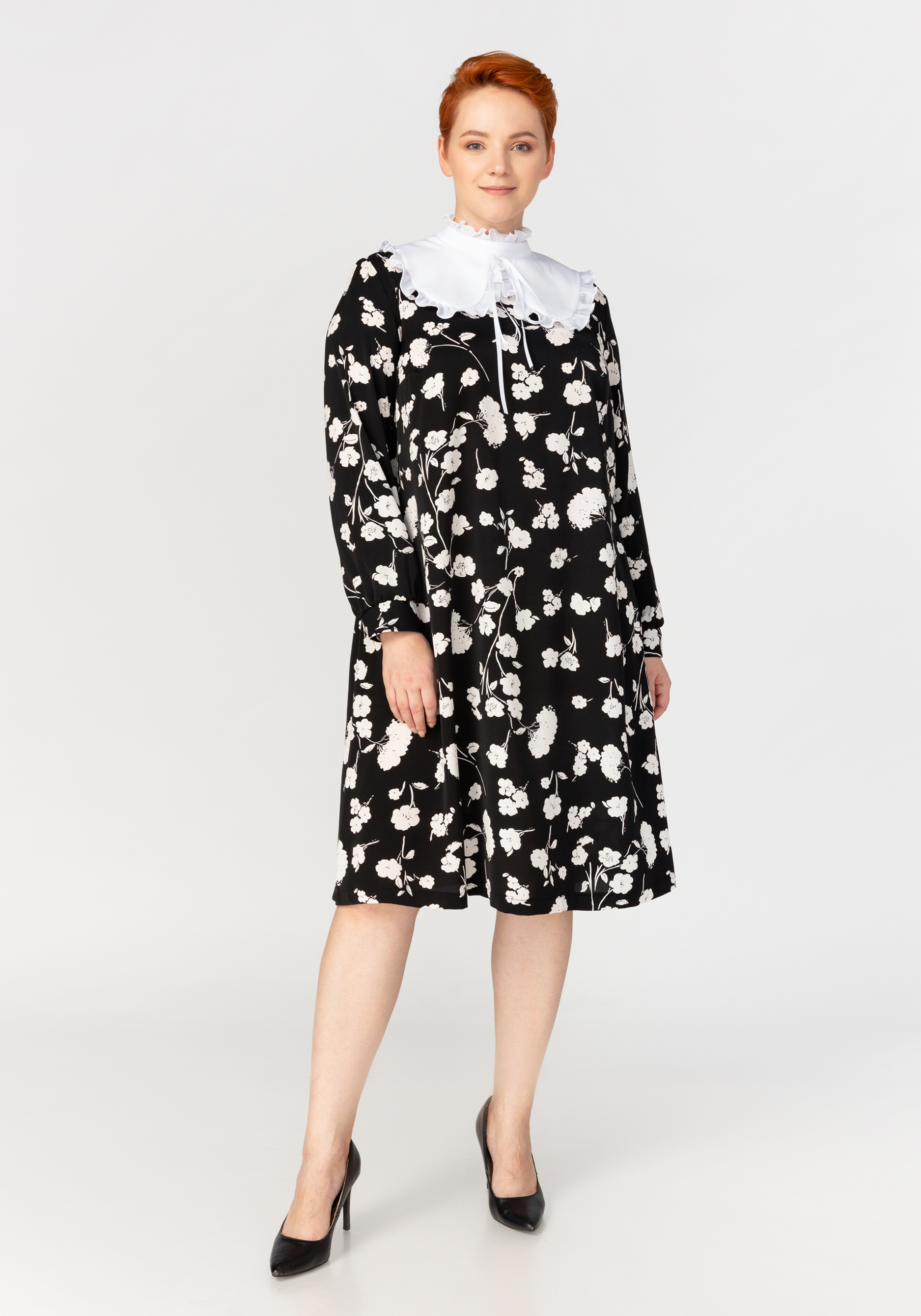 Платье принтованное со съемным воротником Bianka Modeno, размер 52, цвет черный - фото 8