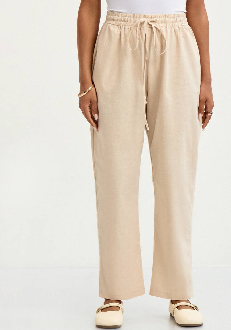 Брюки прямые изо льна с карманами шир.  750, рис. 4