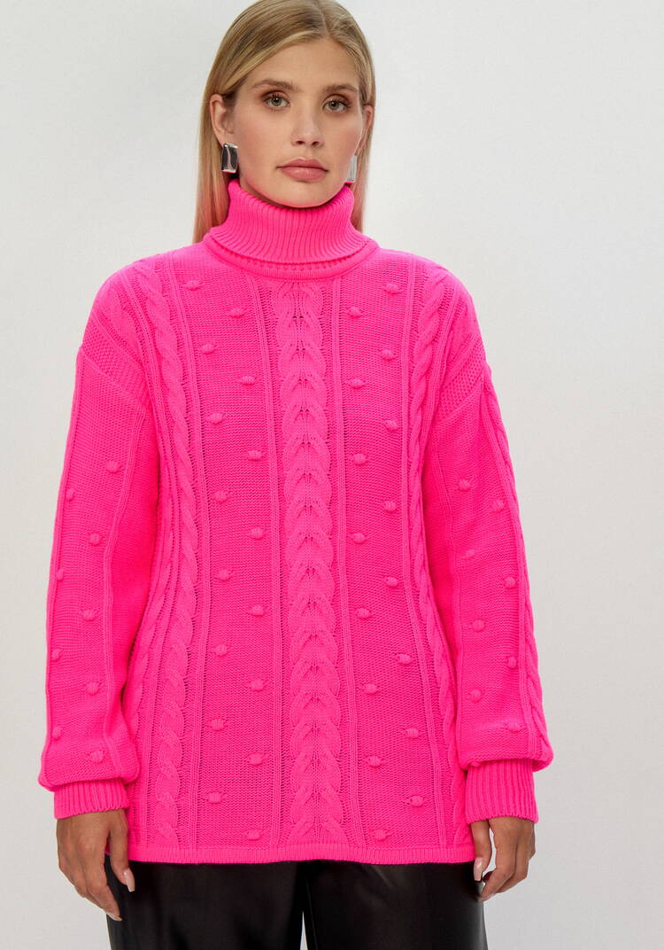 Джемпер с высокой горловиной и косами шир.  750, рис. 44