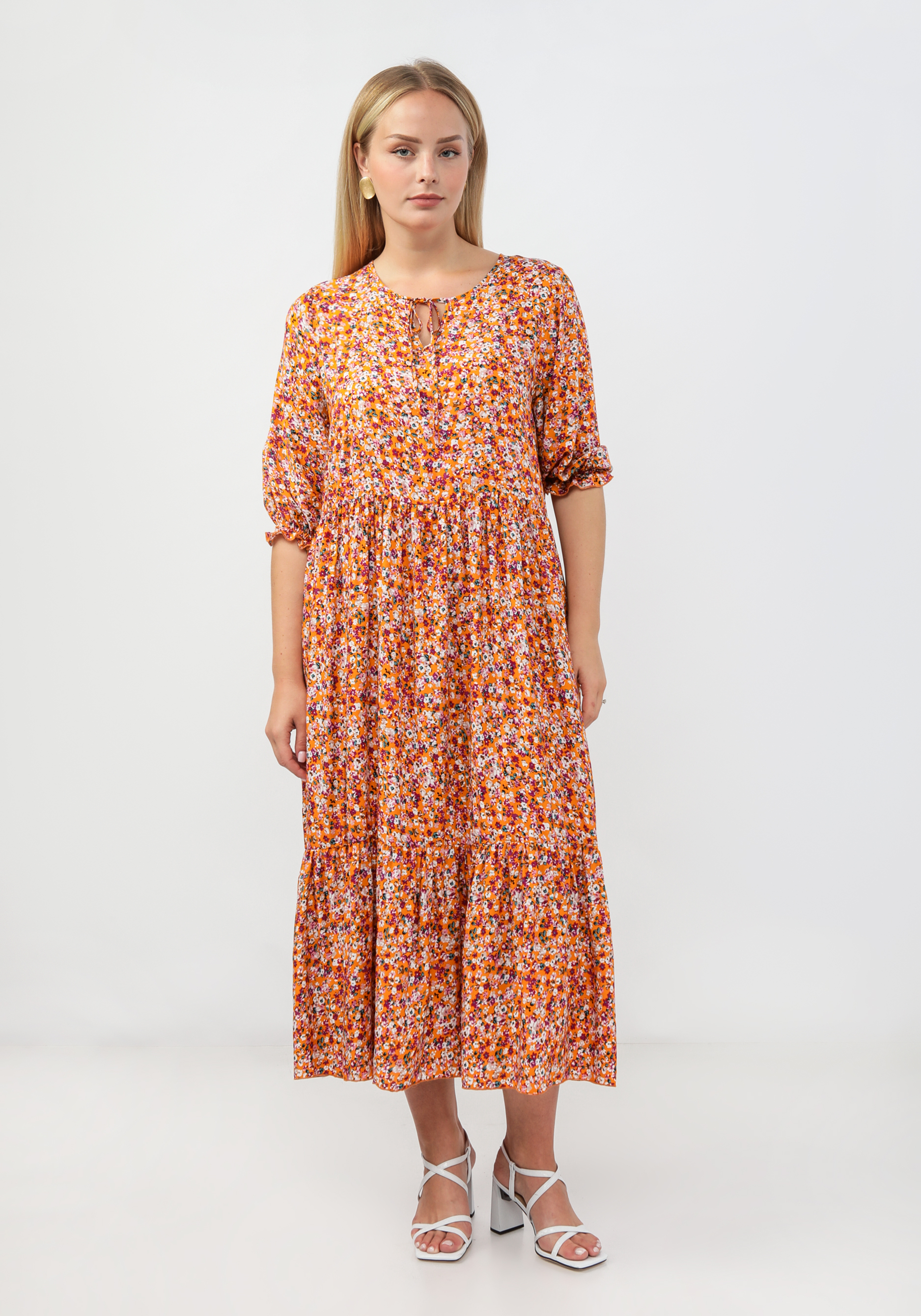 Платье свободного кроя расклешенное к низу Frida, цвет оранжевый, размер 60 - фото 3