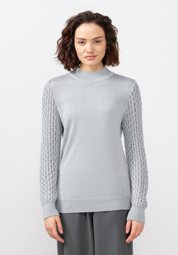 Джемпер с ажурными рукавами объемной вязки шир.  580, рис. 10