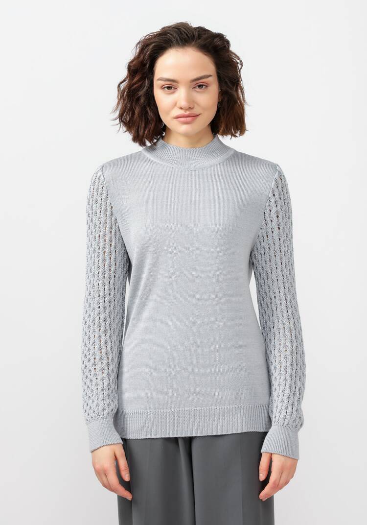 Джемпер с ажурными рукавами объемной вязки шир.  750, рис. 10