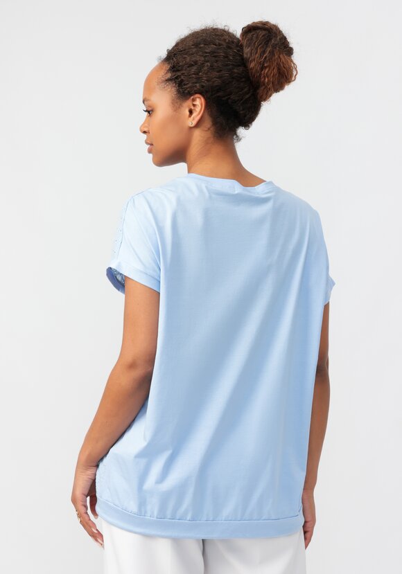 Блуза с принтом и ажурными вставками шир.  580, рис. 8