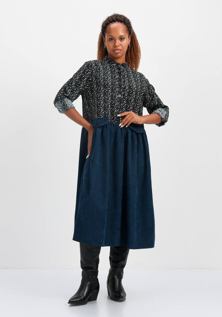 Платье комбинированное с воротником-стойкой шир.  750, рис. 7