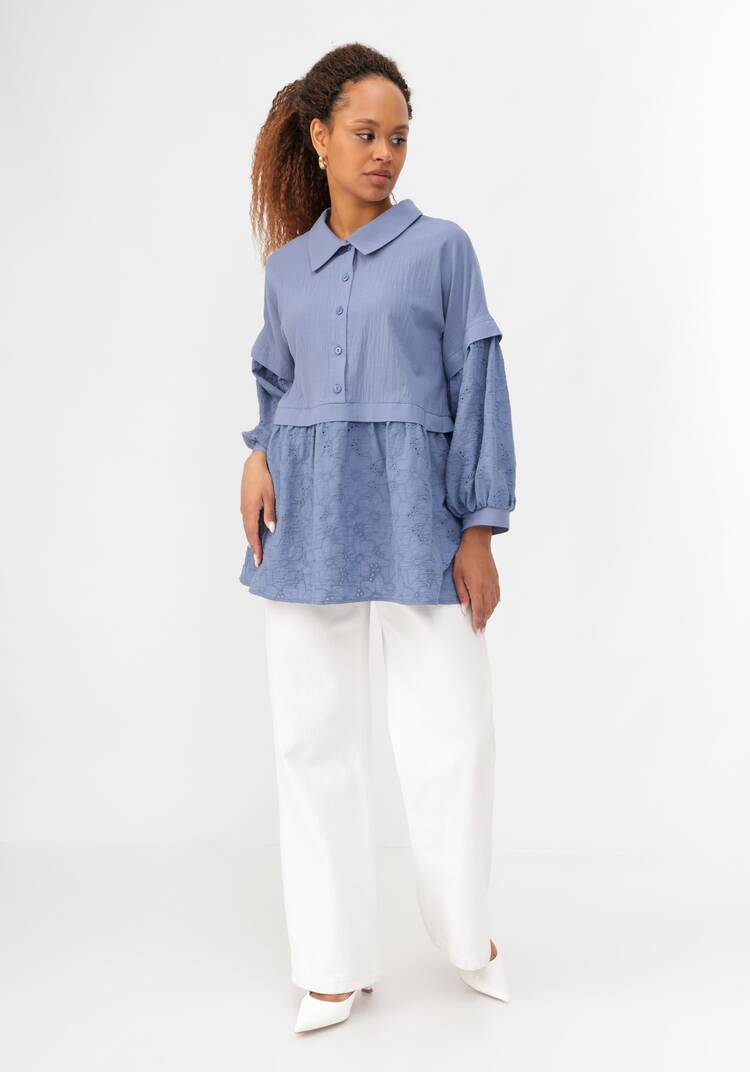 Блуза ажурная с отрезной кокеткой шир.  750, рис. 9