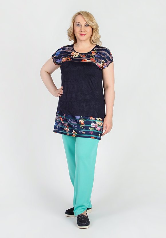 Блуза с цветочными вставками шир.  580, рис. 3