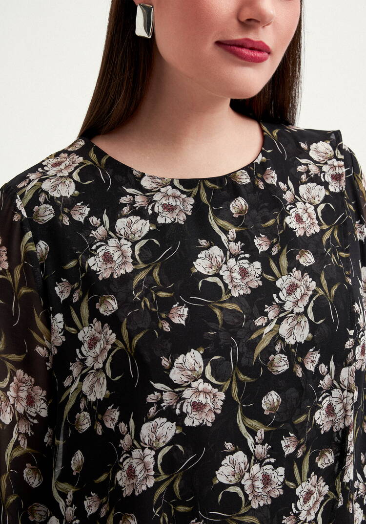 Платье в цветочный принт с шифоном шир.  750, рис. 4