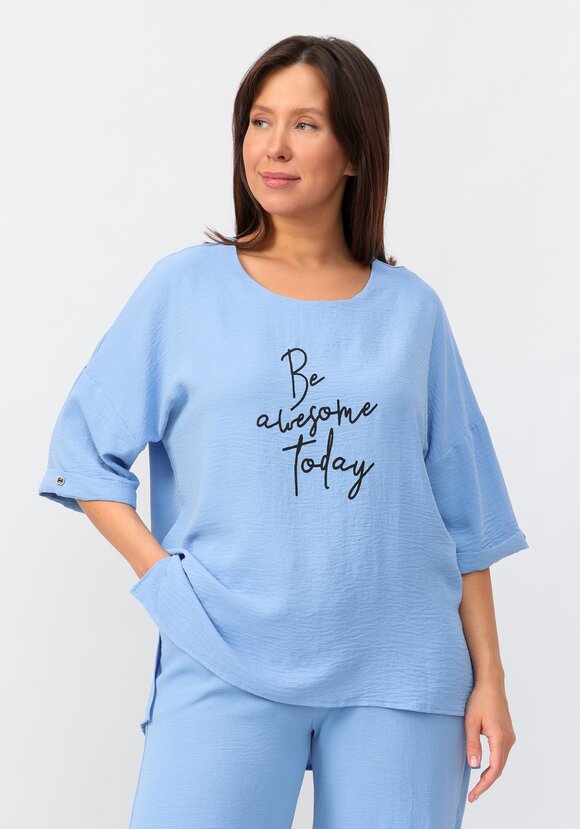 Костюм: брюки и блуза с лаконичным принтом шир.  580, рис. 3