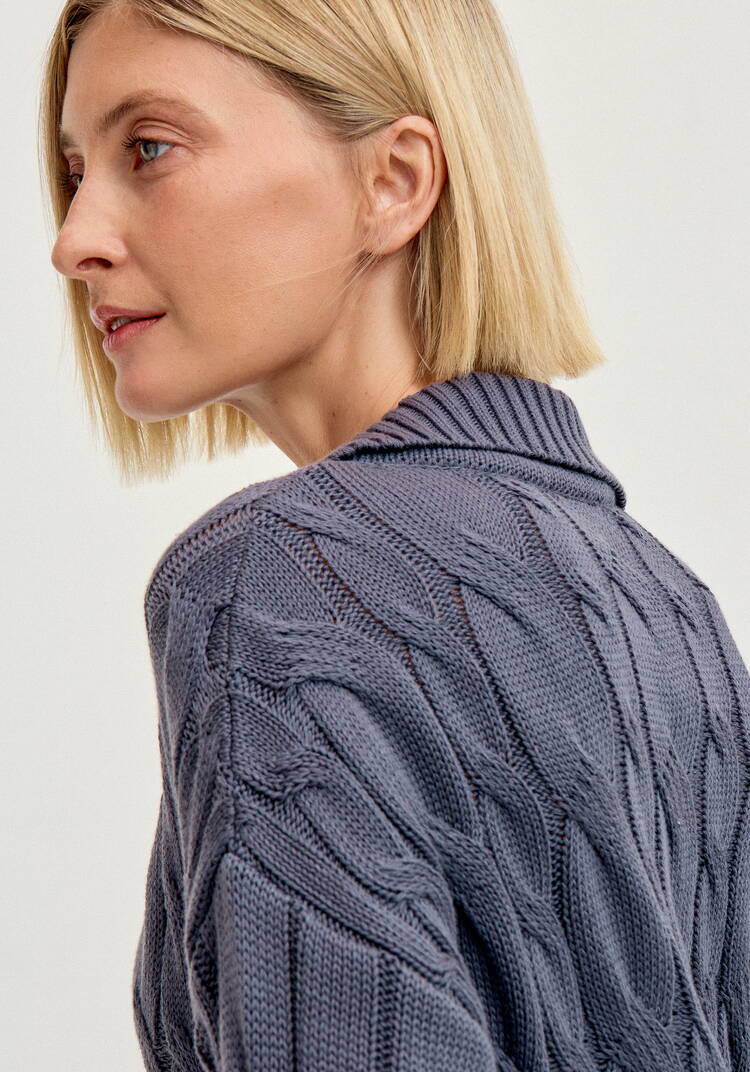 Джемпер с косами и воротником-поло шир.  750, рис. 37