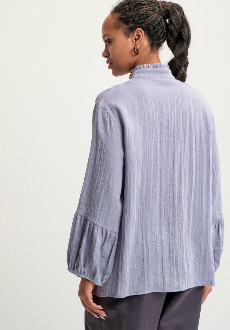 Блуза свободного кроя с рюшей по вороту шир.  750, рис. 3