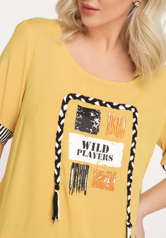 Блуза с принтом и контрастными вставками шир.  580, рис. 5