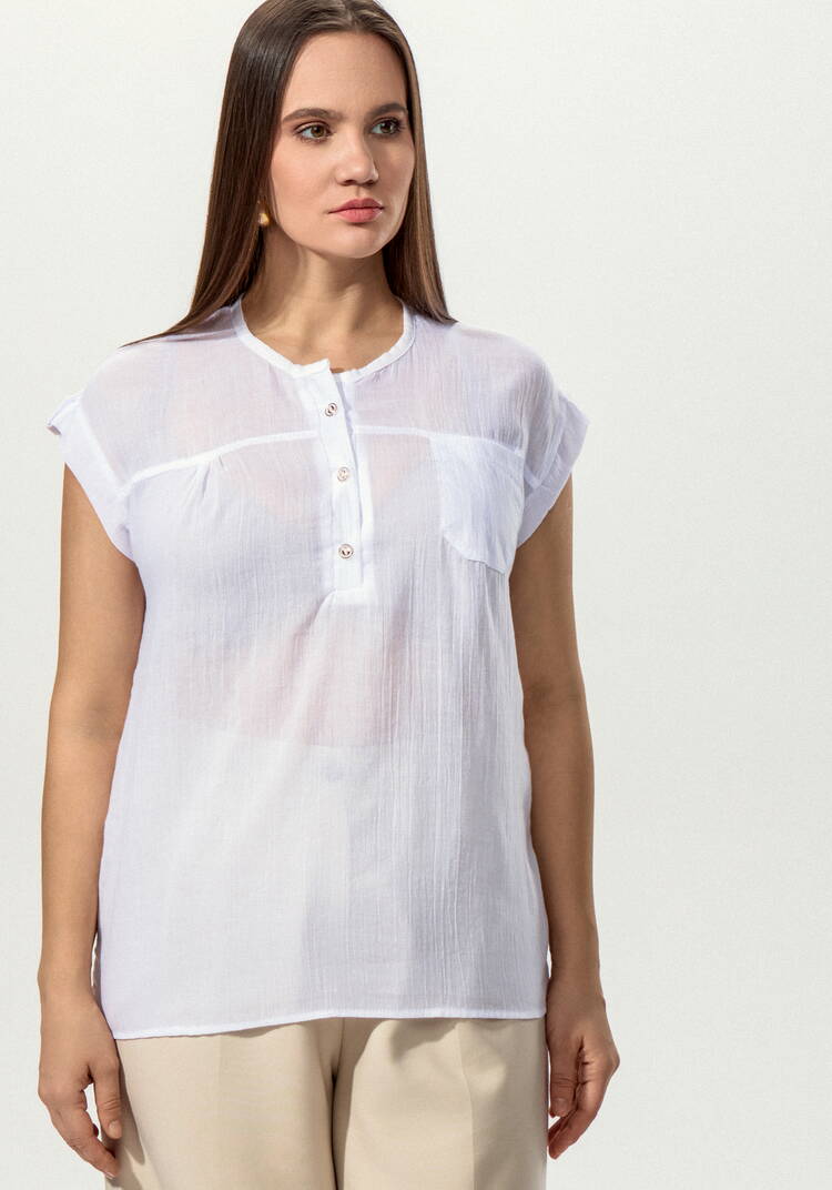 Блуза с коротким рукавом и карманом на груди шир.  750, рис. 4