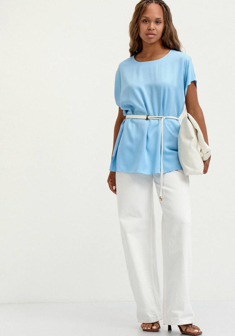 Блуза с коротким рукавом однотонная шир.  750, рис. 18