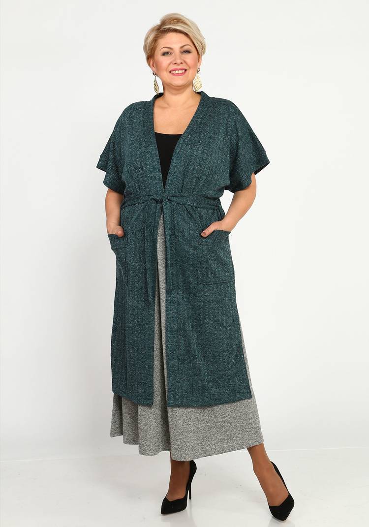 Кардиган с карманами и поясом удлиненный шир.  750, рис. 6