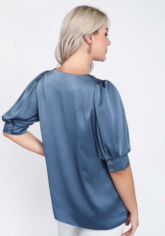 Блуза однотонная с рукавом на манжете шир.  580, рис. 10