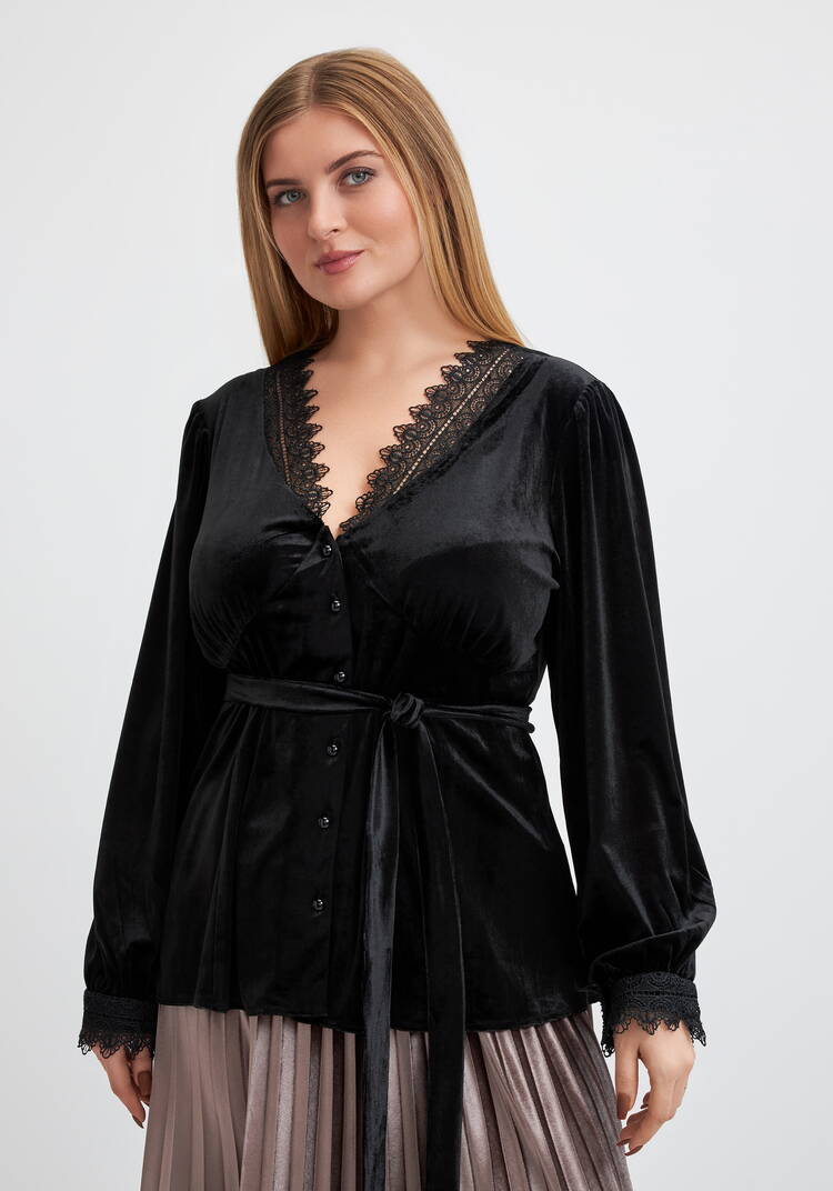 Блуза бархатная со вставками из кружева шир.  750, рис. 4